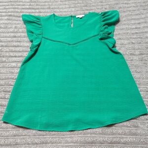 Blu Pepper Emerald Ruffle Sleeve Blouse